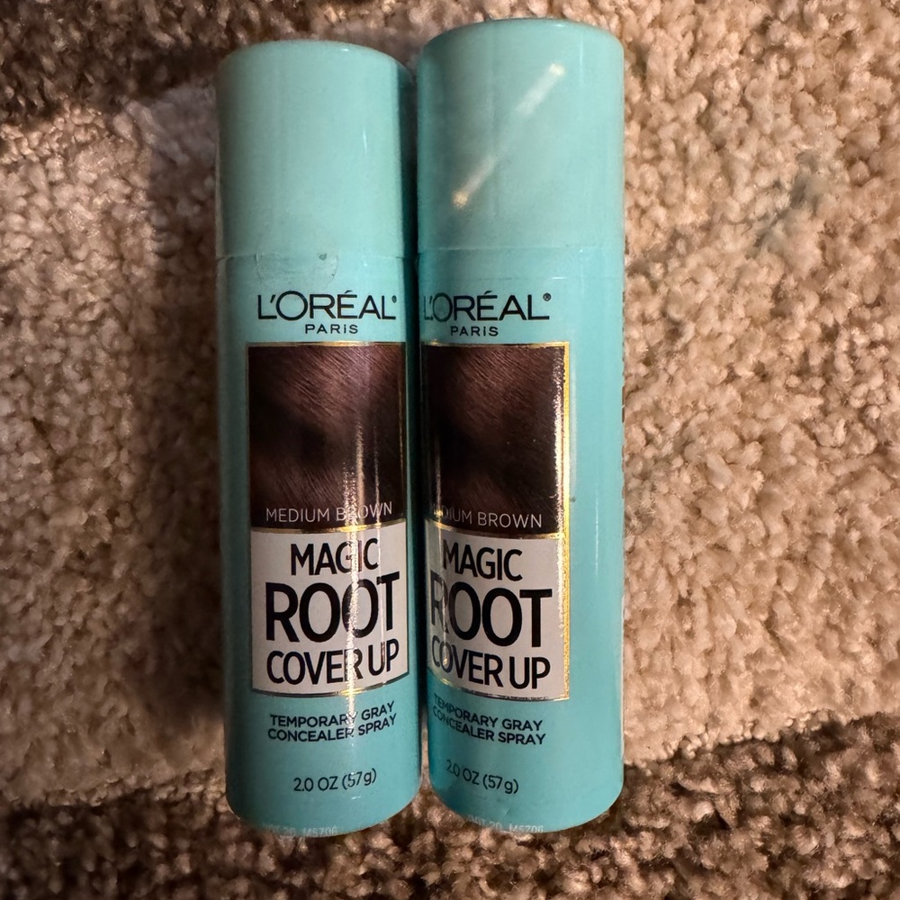 L'Oreal Magic Root Cover Up in Medium Brown Two 2 ounce cans.